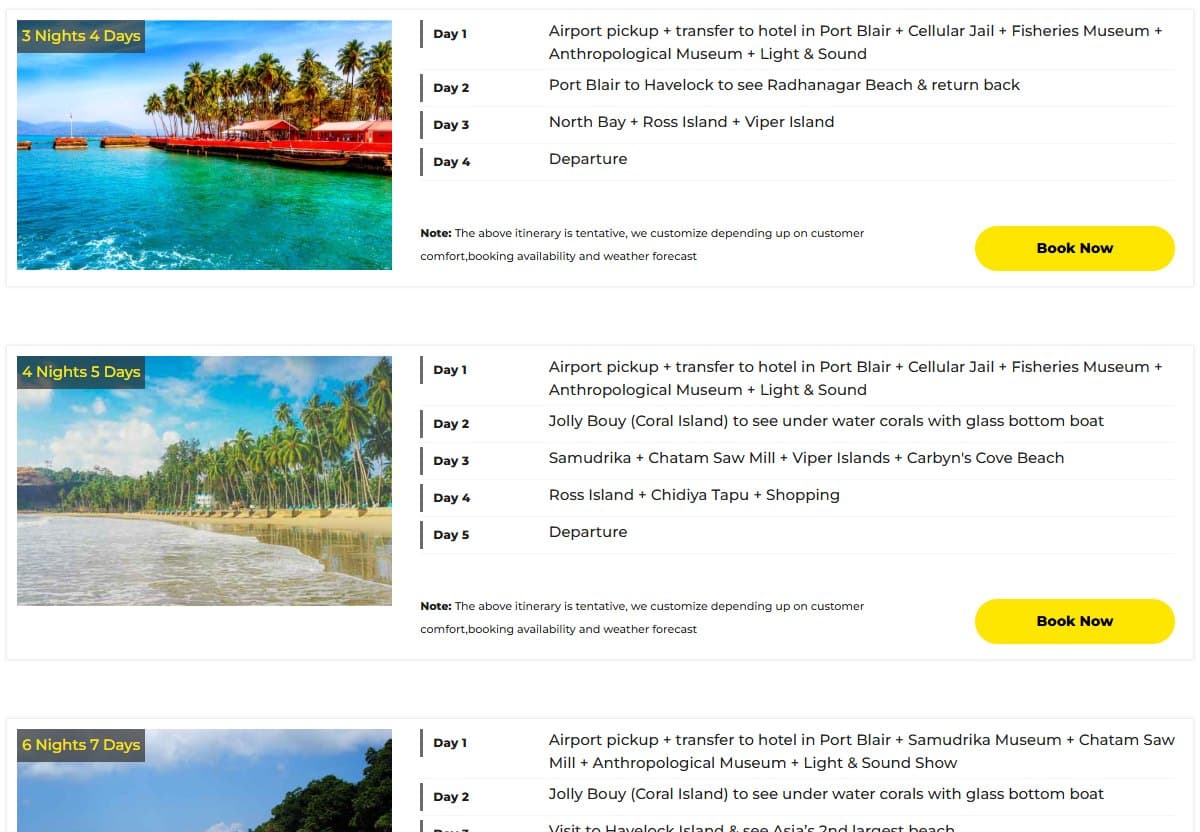Itineraries, day by day